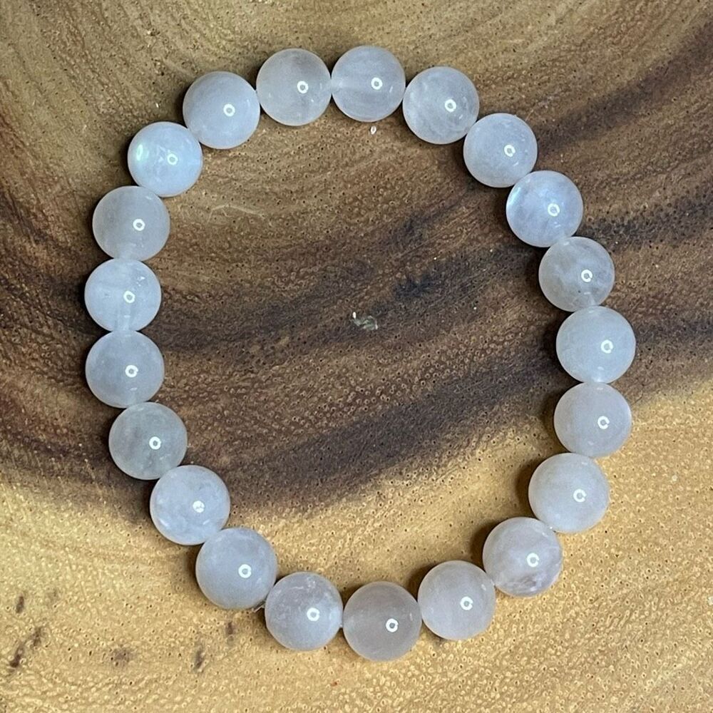 White Moonstone beaded bracelet 7” crystal healing beads 8mm blue flash